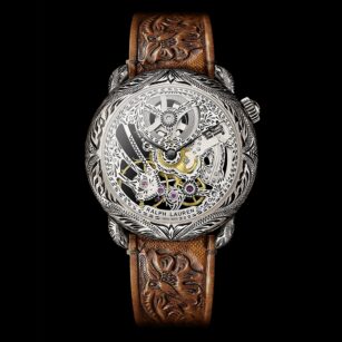 RALPH LAUREN WESTERN COLLECTION Round Skeleton Model – 45mm Engraved Sterling Silver