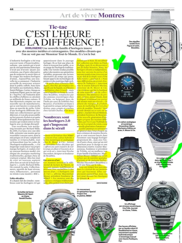 Un grand bravo à Hervé Borne pour ce superbe papier dans le JDD de ce jour 👏📰.
Dans cette sélection, nous sommes fiers de voir mises en lumière plusieurs maisons que Chronopassion à Paris accompagne depuis leur naissance : MB&F, H. Moser & Cie, Ressence et HYT.
Chez nous, la tendance à “passer à autre chose”, à aller chercher l’innovation, l’audace et la différence, est ancrée depuis longtemps – et nos clients partagent cette vision avec passion.
✨ Merci au JDD et à Hervé Borne de rappeler que l’horlogerie d’avant-garde n’est pas une mode, mais une véritable culture.  A big congratulations to Hervé Borne for this great article in today’s JDD @le_jdd 👏📰.
In this selection, we’re proud to see several maisons highlighted that Chronopassion in Paris has been representing since their very beginnings: MB&F, H. Moser & Cie, Ressence and HYT.
For us, the trend of “moving on to something different,” seeking innovation, boldness and difference, has been embedded for a long time – and our clients share this vision with passion.
✨ Thank you to JDD and Hervé Borne for reminding everyone that avant-garde watchmaking is not just a trend, but a true culture. #Chronopassion #HorlogerieIndépendante #IndependentWatchmaking #MBandF #HMoser #RessenceWatches #HYTwatches #WatchCollectors #AvantGardeHorology #HauteHorlogerie #MontresDException #InnovationsHorlogères #PassionHorlogère #WatchAddict #WatchCommunity #MontresIndépendantes #HorologyCulture @herveborne @mbandf @hyt @ressence_watches @urwerkgeneve